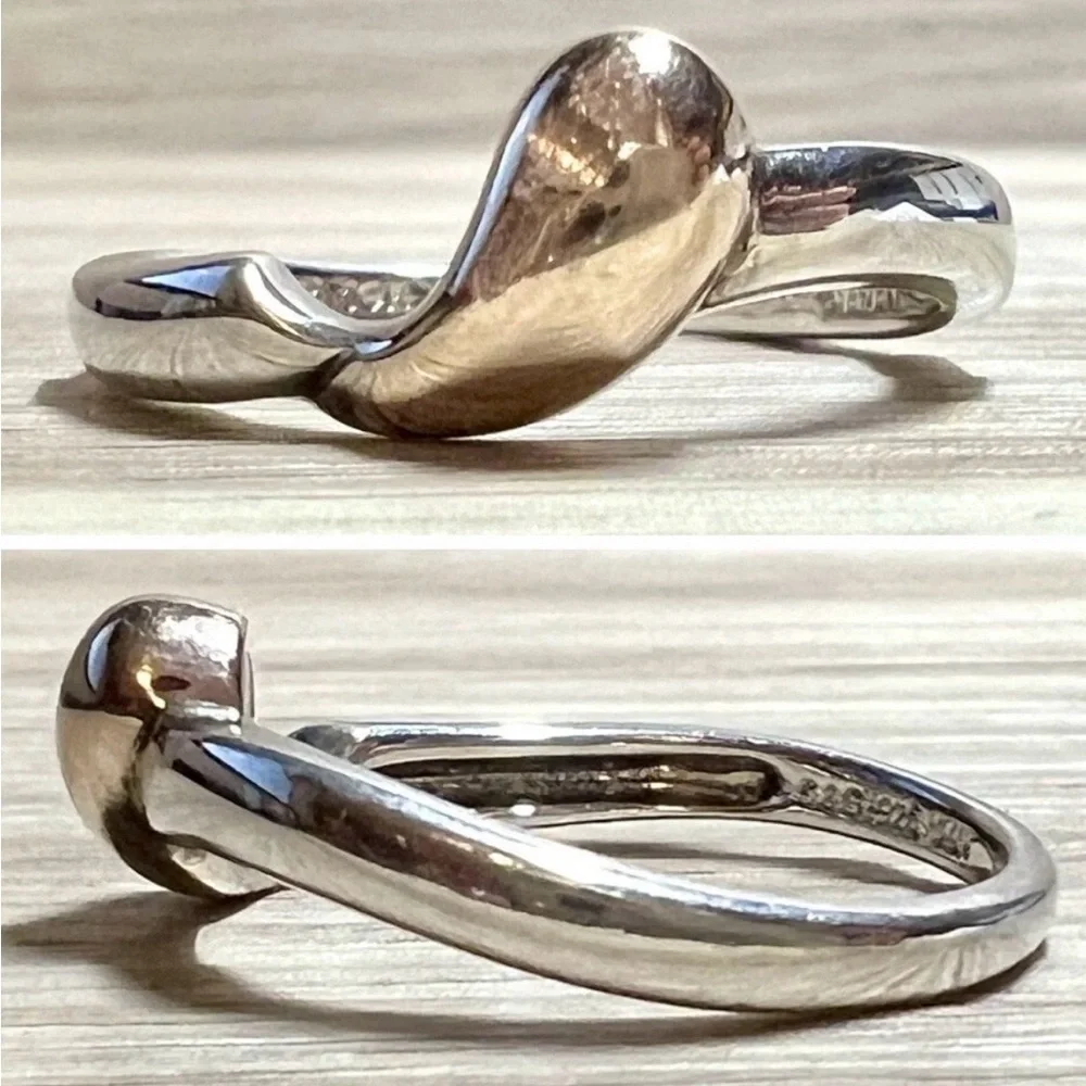 Designer Signed S & G Sterling Silver & 14k Yellow Gold Band Ring, Size 9